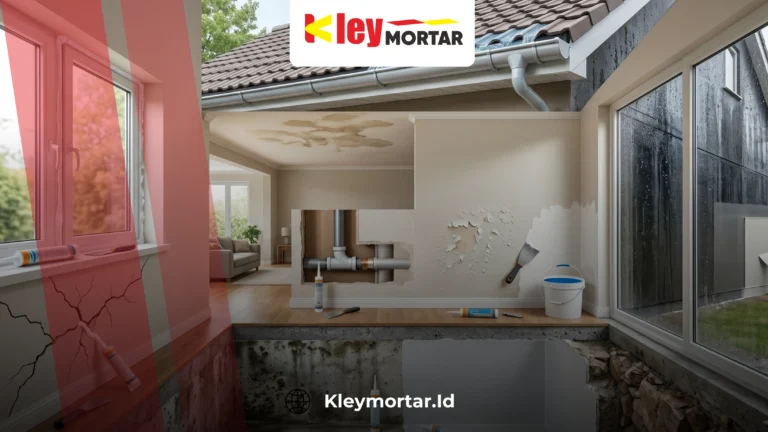 dinding rembes air akibat kebocoran dan kelembapan pada bangunan