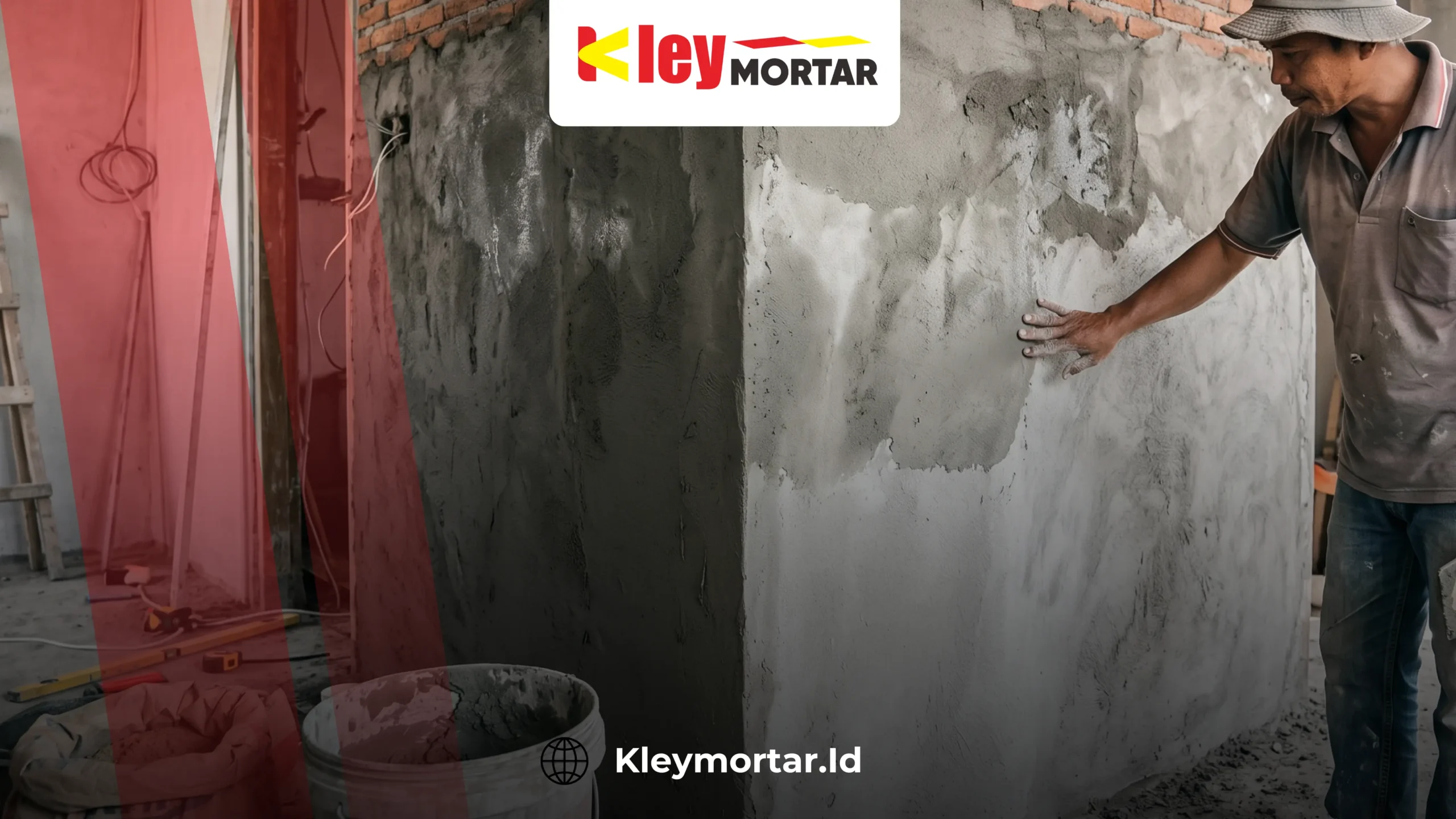 Plester dinding kering sebelum diaci dengan mortar instan Kley Mortar