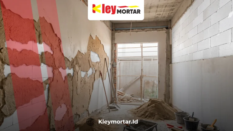 Plester dinding berpasir pada permukaan dinding