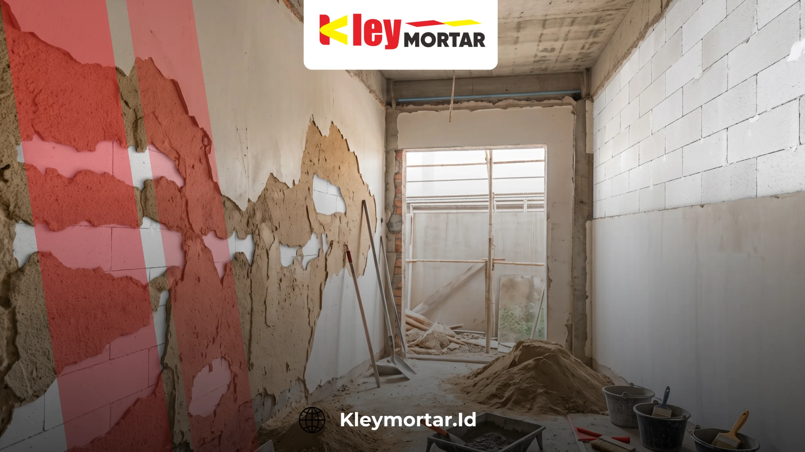 Plester dinding berpasir pada permukaan dinding